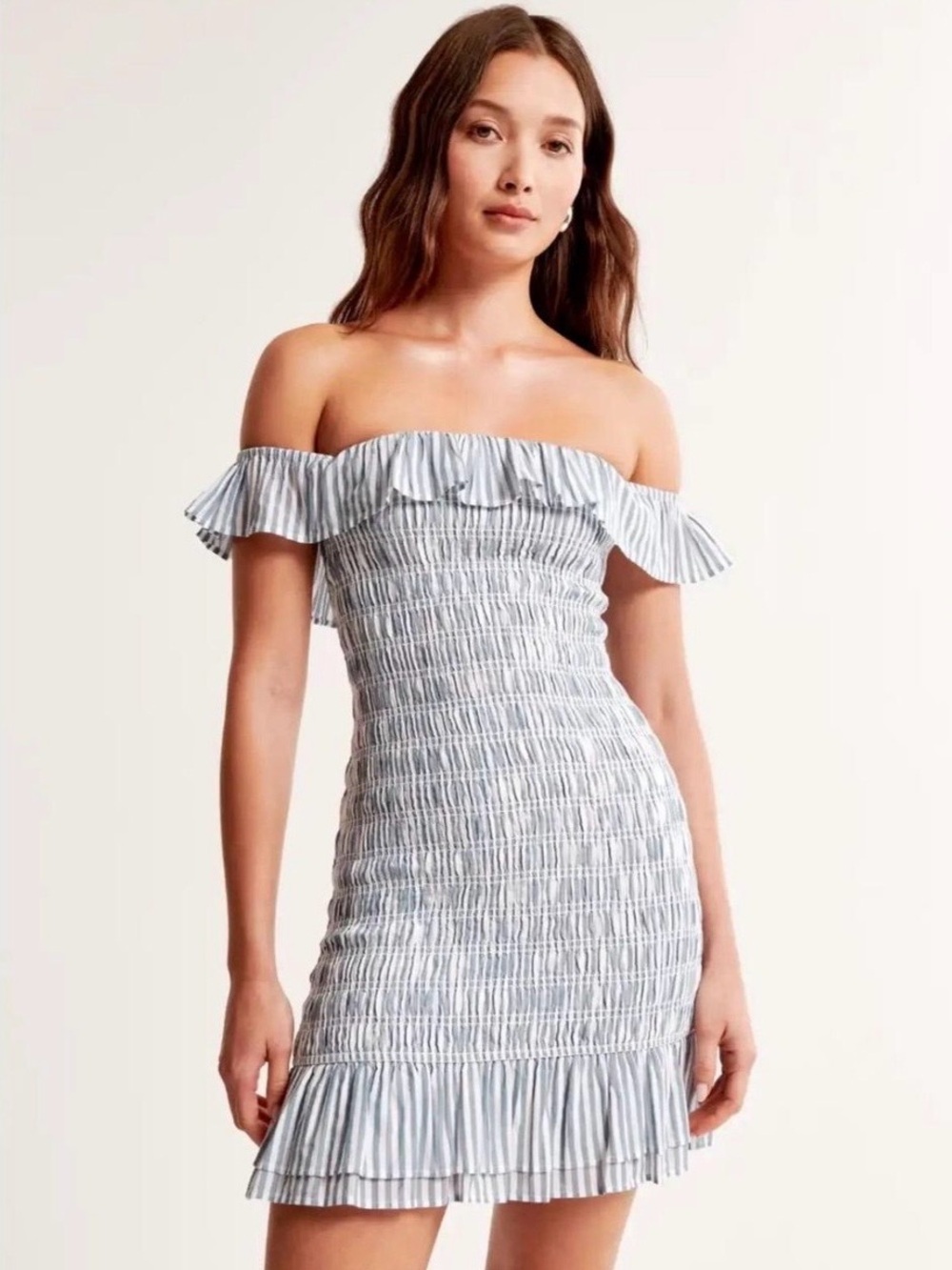 Abercrombie & Fitch Blue and White Stripe Strapless Ruffle Mini Dress